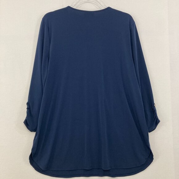 JM Collection size XL Navy Half Zip Rolled Tab Stretch Knit Blouse Office - Picture 8 of 9